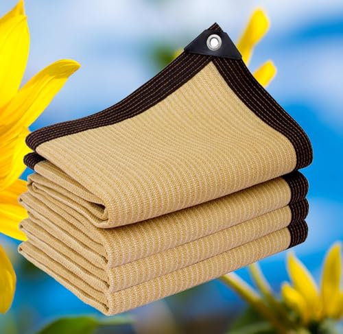 Rete Ombreggiante, Telo Ombreggiante Occhiellato Rete Oscurante Vela Ombra Tessuto Ombreggiante Traforato Oscurante 90% Anti-UV Antistrappo Giardino/Domestico/Pianta/Terrazzo,beige-6x8m