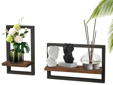 YunBey Lot de 2 étagères murales flottantes en bois - Décoration murale vintage pour salon, cuisine, chambre à coucher, salle de bain - 40 cm x 21 cm - Noir