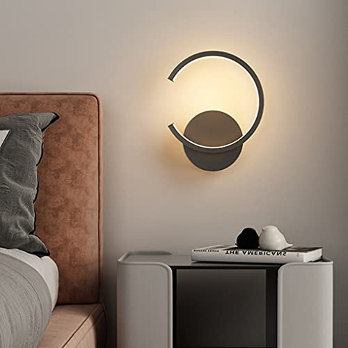 SSNCcNC Schwarz, LED Ring Wandleuchte Dimmbar Modern Minimalismus Nachttischlampe TV-Wand Flur Wandlampe Kreativ Schlafzimmer Wohnzimmer Wandlicht Esszimmer Studie Korridor Acryl D20*H23cm