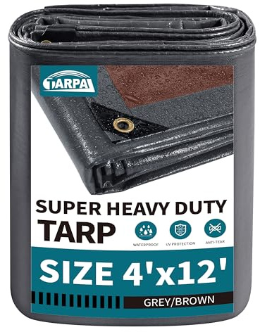 TARPAL tarp 4x12 Feet Super Heavy Duty Tarps Cover 20mil Waterproof UV Protection Rip and Tear Proof Tarpaulin with Grommets(Grey/Brown)