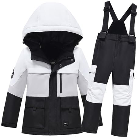 Mono de esquí para niña y niño, chaqueta con capucha + pantalones de esquí para niños, 2 unidades de conjunto de esquí, abrigo de algodón, fibra monos de esquí, invierno, chaqueta Snowsuit de 3 a 12