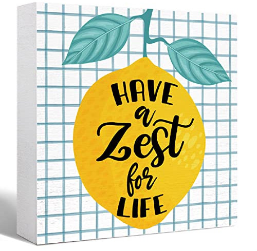 Divertente cartello in legno con limone, con scritta in inglese Have a Zest for Life, per casa, cucina, ufficio, scrivania, cubicolo, tavolo, mensola, tavolo, decorazione da tavolo, graziosa