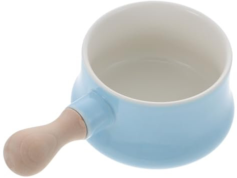 BESTOYARD Ciotola Per Zuppa in Ceramica Ciotola Per Latte e Colazione Manico in Legno Per Uso Domestico Blu Capienza