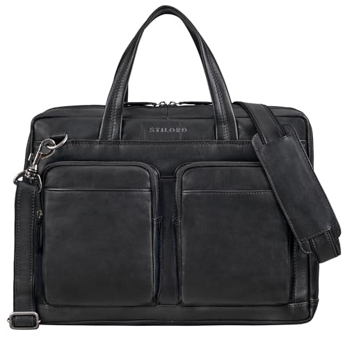 STILORD Erwin Große Laptoptasche Leder Aktentasche 15.6-16 Zoll Notebooktasche Businesstasche Bürotasche Arbeitstasche Echtleder mit Laptopfach Herren Damen Farbe:schwarz