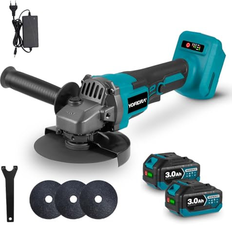 Yofidra Smerigliatrice Angolare a Batteria, Flex a Batteria 21V | 125mm | 5600RPM | 600W | 3 Velocità Regolabili | 2 Batterie 3.0Ah | 3 Dischi per Taglio e Levigatura