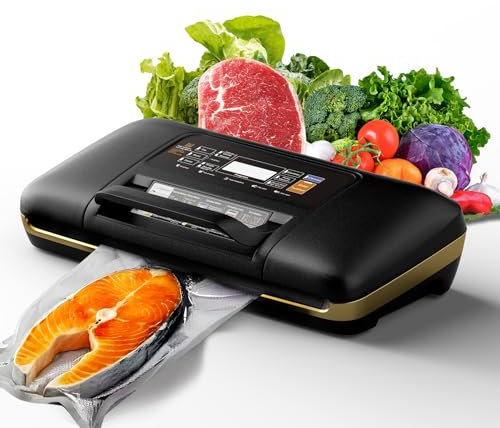 Pioncrey 10-in-1 Vacuum Sealer Machine, Vacuum Sealer with Built-in Cutter and Bag Storage, Strong Suction Sous Vide System Suitable for Dry & Moist Foods, 10 Food Sealer Bags and 1 Bag Rolls Included