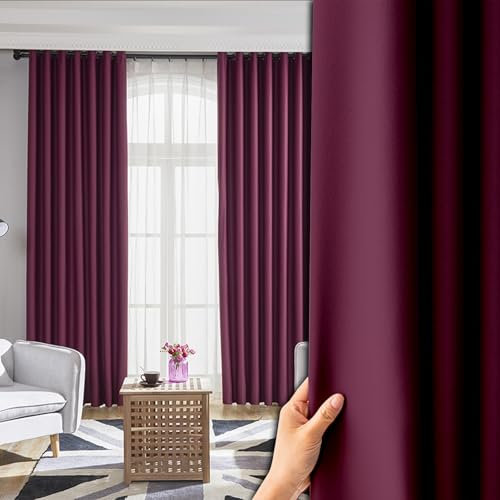 NINGBAI Gardinen Wohnzimmer Vorhang 140 x 100 cm Einfarbige/Winter Extra Warm/Modern Wunderschön Weich Vorhang für Schlafzimmer, Weinrot