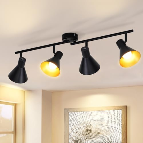 ZMH Deckenstrahler Retro Deckenlampe 4 Flammig - Vintage Deckenleuchte Schwarz Gold Metall Küchenlampe Industrial Flurlampe E14 Strahler Schwenkbar 330° Spotleuchte für Küche Wohnzimmer Schlafzimmer