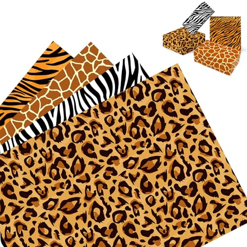 MORAINJAY 12 Feuilles Papier Cadeau Anniversaire Animaux, Girafe, Zèbre, Léopard, Tigre, Emballage Cadeau Thème Jungle, Décoration Fête Enfants Garçons 68 x 50 cm