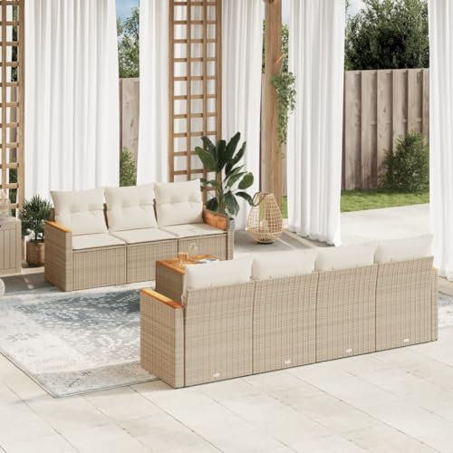 IKAYAA Gartenlounge Balkon Rattan gartenmöbel Set Lounge Sofa Outdoor Lounge Rattan Sofa Ecklounge Sitzecke Balkon Loungemöbel Gartensofa Ecksofa Balkonmöbel-Beige-8-tlg-3