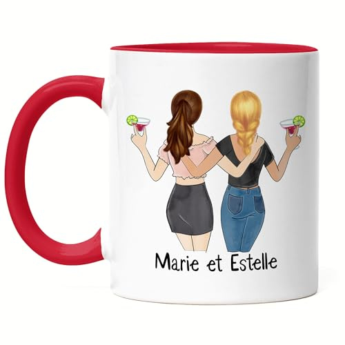 Kiddle-Design Meilleures amies Tasse Rouge Nom Coiffure Personnalisée Meilleure amie Cadeau de petite amie Tasse à café Personnaliser