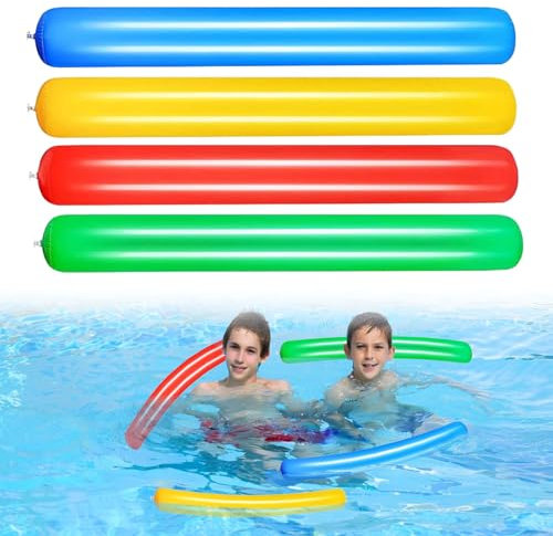 4 Stück Schwimmnudel Poolnudel, Schwimmstange Pool Wassernudel, Schwimmnudel für Kinder, 105cm Aufblasbarer Schwimmnudel, für Familie Urlaub, Strandurlaub im Freien