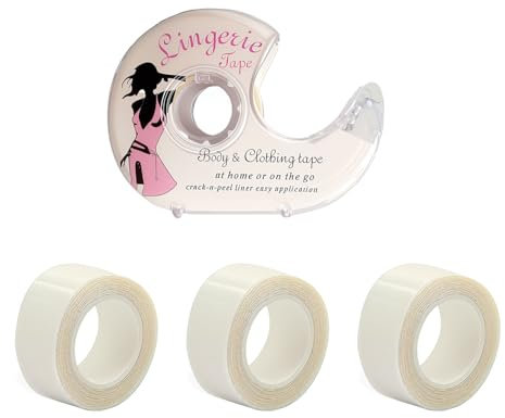 Muzboo Body Tape Double Face – Ruban de Mode Transparent avec Dérouleur,3 Rouleaux (15 m au Total),Adhésif Doux pour la Peau,Pour Vêtements,Robes,Soutiens-Gorge et Fixation de Tenue