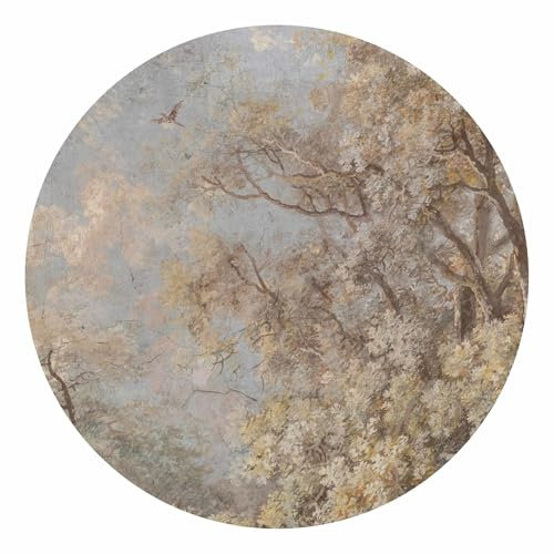Runde Fototapete selbstklebend - 3D Wald Vliestapete Made in Germany UV-beständig Geruchsfrei - Motivtapete Malerei braun Wohnzimmer Schlafzimmer 2945-SK (50x50cm)