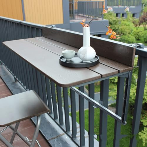 Table de balcon pliante - Imperméable - Résistante aux températures élevées - Grande capacité de charge - Idéale pour terrasse, thé, étude, barbecue - 100 x 37 cm (39 x 15) - Design balustrade
