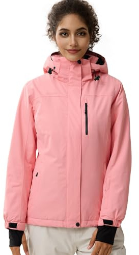 FREE SOLDIER Damen Winterjacke Wasserdicht Atmungsaktiv Warme Fleece Gefütterte Ski Jacke Outdoor Winterregenjacke mit Kapuze und Vollständig Versiegelte Nähte (Rosa,M)