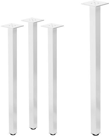 ML-Design Lot de 4 Pieds de Table I-Design 72cm, Blanc Brillant, Industriel, Acier Laqué, Carré, Profil 4x4 cm, Pieds de Meuble Réglables en Hauteur 1-4 cm, Pieds de Support de Table Basse Banc Buffet