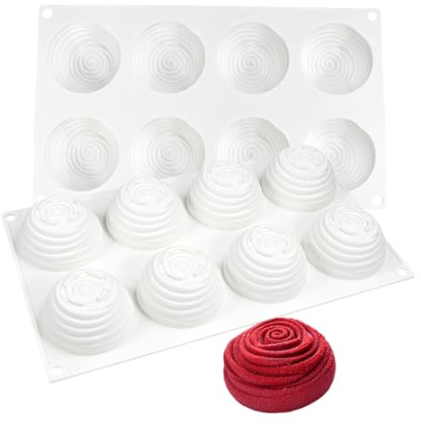 Silicone Mousse Mold – 8-Cavity Dessert Molds for Cheesecake, Chocolate, Jelly, Pudding, Ice Cream – Flexible, Non-Stick, BPA-Free Baking Mould 3D Rose