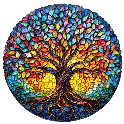 WOODBESTS Puzzle in legno per adulti, albero della vita, puzzle unico irregolare, bellissimi regali per gli amanti dei puzzle (L 34 x 33,6 cm, 270 pezzi)