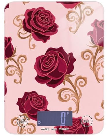 Piccola bilancia digitale per alimenti a fiori vintage, facile da pulire, 5 kg/5 g, con 4 unità per la perdita di peso (batterie non incluse)