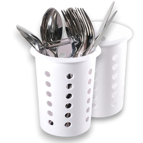 Besteckhalter Set - Doppelpack nestbar Besteck Körbchen Köcher aus Kunststoff randverstärkt, konisch, Lochboden vielseitig als Besteckkorb für Spülmaschine oder Utensilienhalter für Pinsel Halter