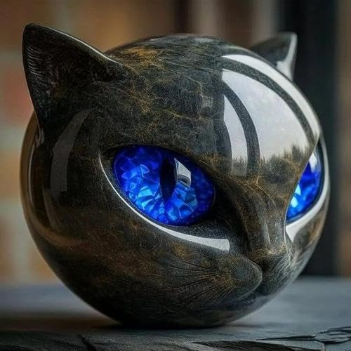 Renchey Scultura In Pietra Di Gatto Nero Di Lusso, Scultura In Resina Nera A Forma Di Testa Di Gatto, Carina Statua Che Guarisce Lo Stress Della Pietra, Per Casa, Ufficio
