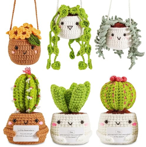 WDKXCN Häkelset für Anfänger, 6 Stück Stricken für Anfänger Set, Kaktus Häkeln für Anfänger, Crochet Set für DIY Handarbeiten mit Häkelnadeln, Garn, Füllung, Handnähnadel, Stichmarkern,Anleitung