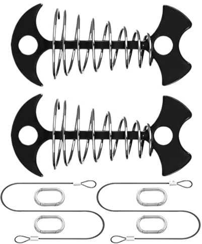 Mounting pins for garden furniture, herringbone design, patio hooks, kayak anchoring stake, 2 pieces rust protection hooks with 2 ropes, 4 carabiners for barbecue, camping chairs, tables