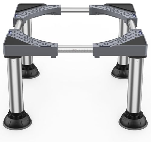 DEWEL Fridge Stand Adjustable Base for Washing Machine, Height 30-33CM, Multifunctional Base for Dishwasher, Freezer, Kitchen Cabinet and Static Household Appliances 45-67CM with 4 Strong Feet, Grey
