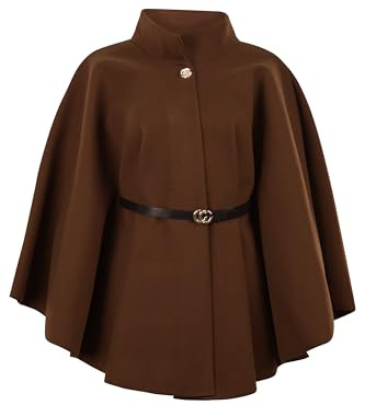 malito - Damen Cape Mantel - langarm Vinatage Poncho modern & elegant - edle bequeme unifarbene Jacke - klassischer Umhang Freizeit & Alltag 4570 - (Braun)