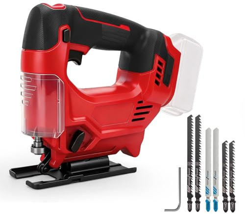 Cordless Jigsaw Compatible for Milwaukee 18V Battery, 3500RPM Electric Jigsaw Tool with 3 Orbital Setting, 6 Pcs Blades, Variable Speed, ± 45° Bevel Cutting Angle for Wood Metal Cutting (No Battery)
