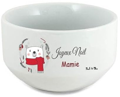 Générique Bol Joyeux Noël personnalisé – Cadeau Mamie, Marraine, Nounou, Parrain, Crèche – Bol prénom – Céramique blanche – Cadeau Noël original –