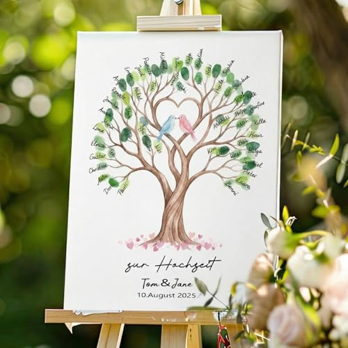 Tenare Gästebuch Hochzeit Fingerabdruck Leinwand mit Holzrahmen 30 x 40 cm | Stempelkissen, Stift, Hochzeitsgeschenk, Hochzeitsbaum, Gästebuch Alternative für Hochzeitsgast