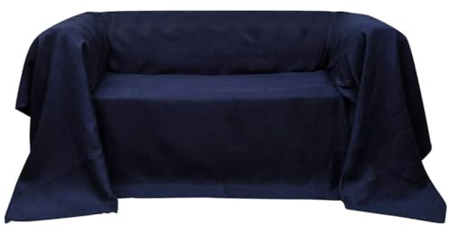 Micro-Suede Sofaüberwurf Marineblau 210 x 280 cm Husse Schonbezug Schutzhülle für Sofa Couch Sessel Elastisch Waschbar Rutschfest mit Gummizug für Wohnzimmer Esszimmer Haustier Schutz