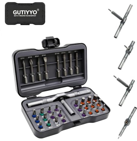 GUTIYYO 32 in 1 Precision Magnetic Ratchet Screwdriver Set, All-in-One Repair Kit with S2 Steel Bits, T-Handle & Case, Ideal for Electronics, Computers, Ring Doorbell, Bicycles & DIY