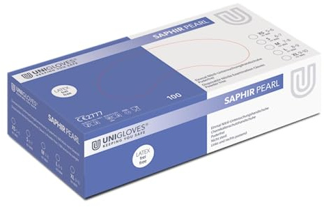 UNIGLOVES - Saphir Pearl Lot de 100 gants jetables en nitrile adaptés à un usage alimentaire, non poudrés et sans latex, haute résistance et durabilité, lot de 100, gants jetables M