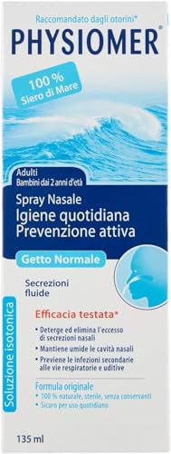 Physiomer Spray Nasale Getto Normale Spray Decongestionante per il Naso Chiuso e Lavaggi Nasali Adulti, Soluzione isotonica con acqua di mare per adulti/bambini, Igiene quotidiana e prevenzione, 135ml