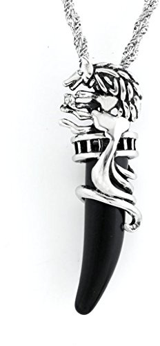 Stayoung Schmuck Edelstahl Anhänger Halskette Kristall Silber Blau/Schwarz Drachen Wolf Gebiss Zahn Tribal Stammes Herren,mit Kette