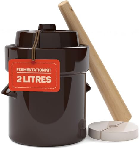 Kenley, vaso in ceramica per fermentare o mettere sottaceto kimchi, crauti, cetrioli, verdure, kombucha, dotata di pesi e coperchio 2l