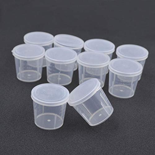10Pcs 30ml Plastic Measuring Cups Laboratory Experiment Chemistry Kitchen Liquid Measure Cylinder Tube Canister with Lid for Mixing Epoxy, Resin, Paint, and Stain