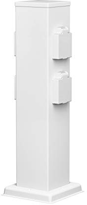 ledscom.de Garten Colonne de Prises de Courant Polly pour l'extérieur, IP44, 4X, Acier Inoxydable, Blanc, carré, 40 cm
