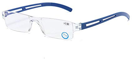 KoKoBin Rahmenlose Lesebrille Sehhilfe mit Blaulichtflilter Anti Blaulicht Lesehilfe für Damen und Herren(Blau，+1.5)