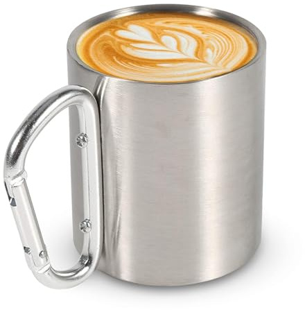 Tasse de camping avec poignée à mousqueton, Tasse à usage extérieur, tasse de camping, Tasse d’extérieur,tasse à café double paroi en acier inoxydable mug metal pour la randonnée, le trekking,220ml