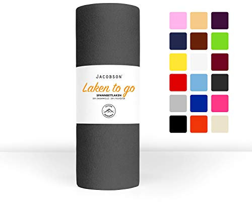 Jacobson Laken to GO Spannbettlaken Jersey Spannbetttücher Bettlaken 50% Baumwolle 50% Polyester (120x200-130x200cm 1er Set, Anthrazit)