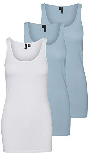 VERO MODA dam VMMAXI My Soft Long Tank TOP GA 4 10265024, Blå/Vit (2 x Blue Fog/1 x Bright White), S
