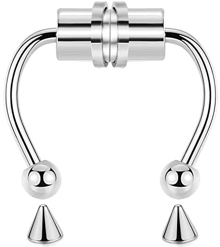 KWUNCCI Magnetischer Septum-Nasenring, Edelstahl, künstlicher Nasenring, 20 g, künstliches Piercing-Schmuck-Set, 8 mm Clip auf Reifen für Männer und Frauen, Stein, Zirkonia