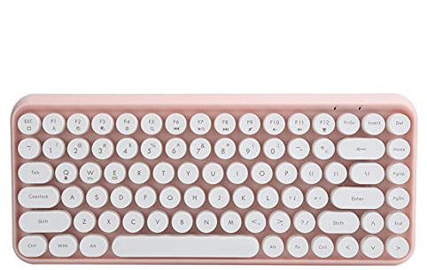 Kabellose Bluetooth Retro-Schreibmaschine Flexible 84Keys Design Tastatur, Tragbare Vintage Kabellose Bunte Computertastatur mit Schokoladentaste, für PC, Laptop(Rosa)