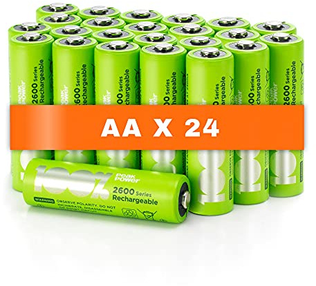 PeakPower Akku AA 2300mAh 24 Stück | Batterien AA wiederaufladbar | AA Akkus wiederaufladbar, 1,2V, optimierte Kapazität, geringe Selbstentladung, vorgeladen, Ready2Use