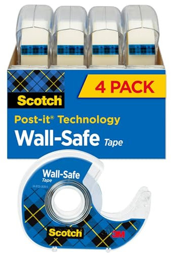 Scotch Brand Scotch Wandsicheres Klebeband, haftet sicher, entfernt sauber, unsichtbar, fotoecht, entwickelt für Büro und Zuhause, 3/4 x 650 Zoll, 4 Spenderrollen (4183)