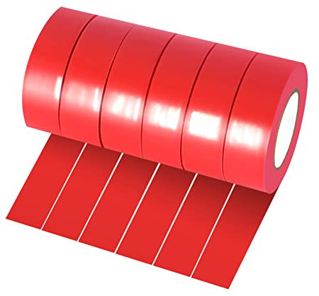 Xrkuu 6 Rollen rot Isolierband, 18 mm x 10 m, PVC-Isolierband, wasserdicht, stark klebend, für Draht-Projekte, Isolieren und Reparieren von gebrochenen Drähten